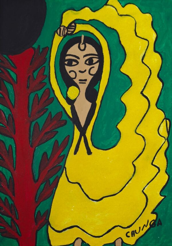 Gitanilla luna negra y vestido amarillo 35,7 x 25 cm