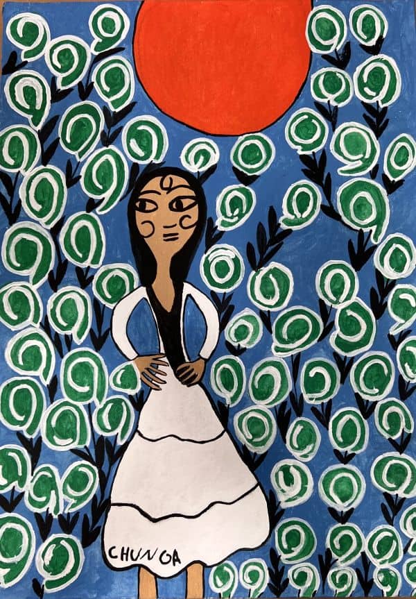 LaChunga_Gitanillaen blaco lunanaranjayflores_50x36cm