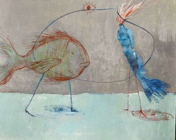 V-Mourelo_ENCUENTRO-GORE-DE-LA-PIRAÑA-Y-LA-SIRENA_oleo-sobre-lienzo_64x81cm