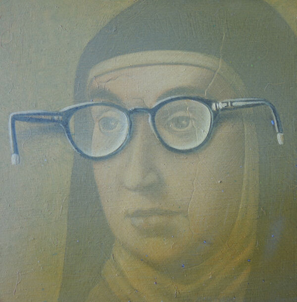 2023 Adolfo Álvarez Barthe. C OBSERVADORA Y OBSERVANDA. Temple-tabla. 25X25 cms