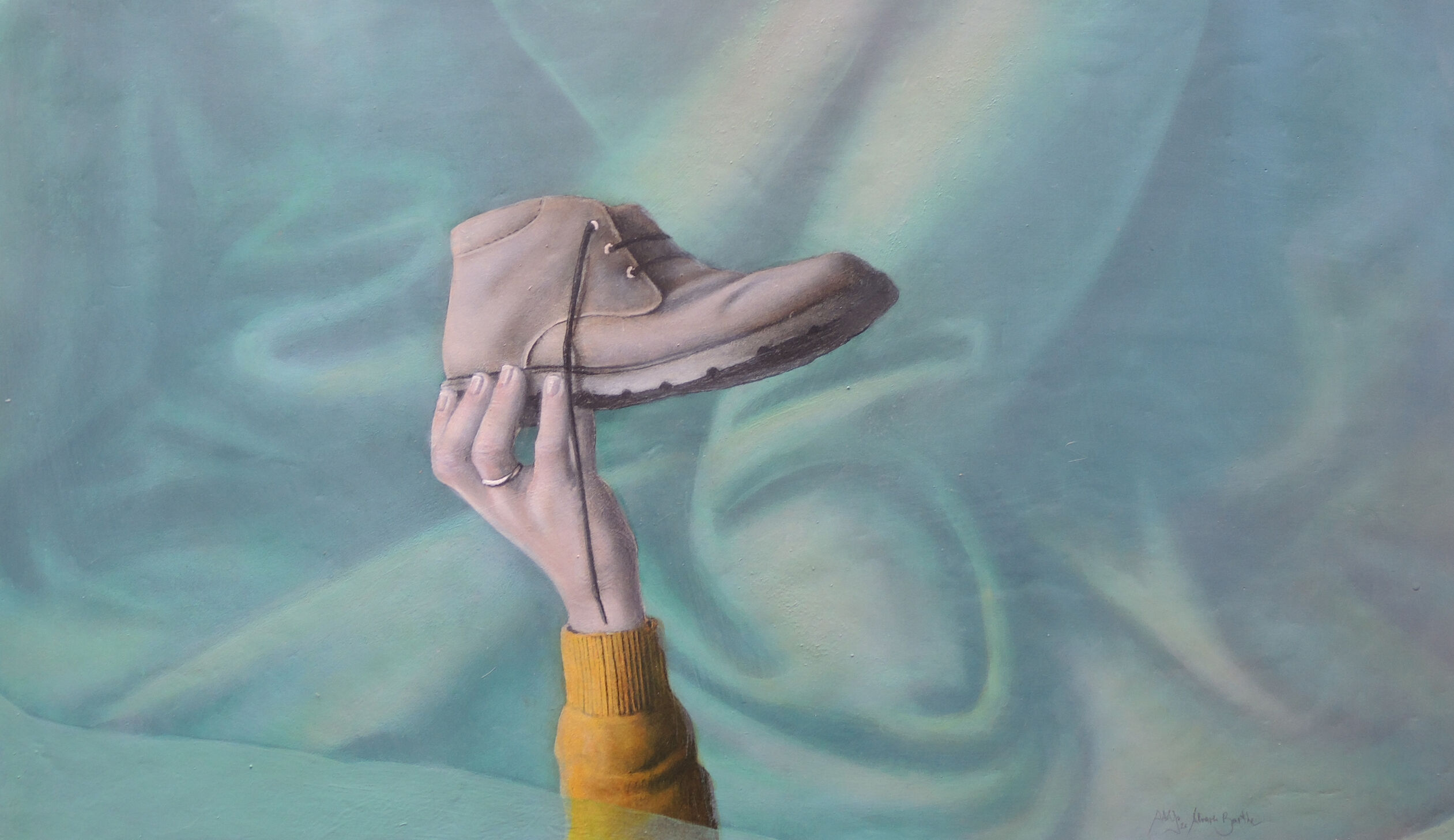 2026 Adolfo Álvarez Barthe. LE SOULIER DE SATIN. Temple- tabla. 80X80 cms