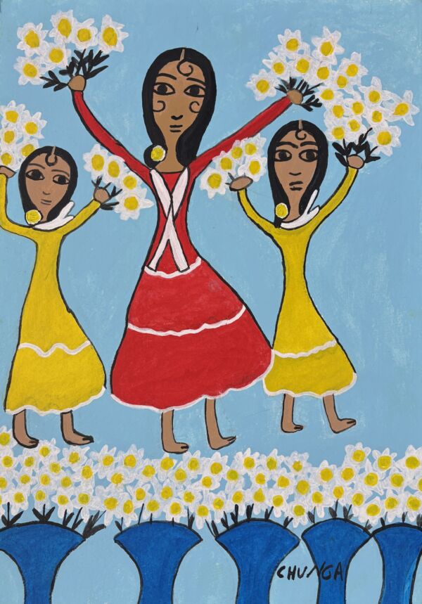 Gitanillas con margaritas en la mano 50 x 36cm