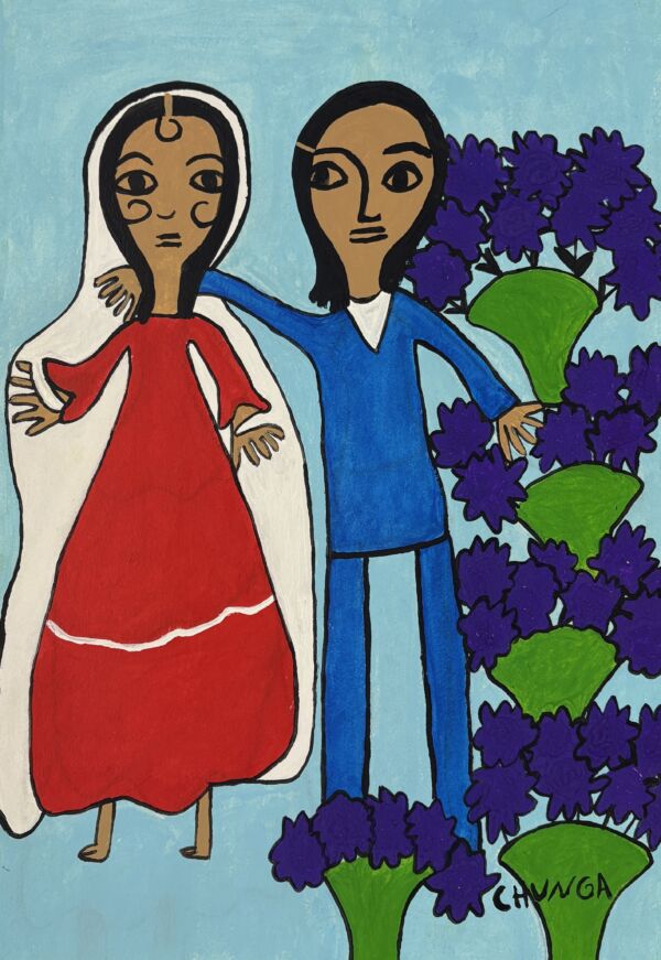 Pareja de gitanillos con flores azules 50 x 36cm