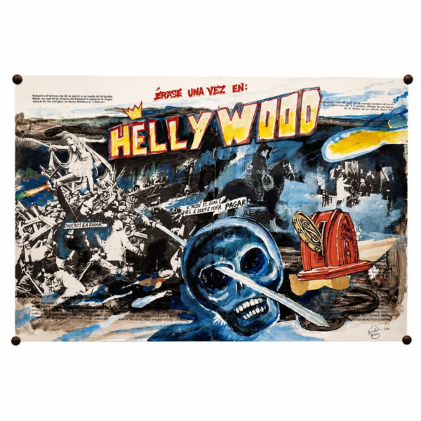 Hellywood 2026. 29,5 x 44,5 cm. Collage, rotulador y acrílico sobre papel sin fondo