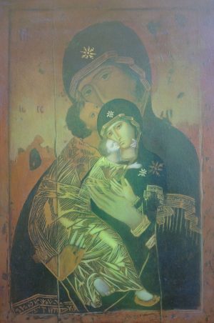 2021-23 Adolfo Álvarez Barthe. VIRGEN DE VLADÍMIR. Tem ple-tabla. 60X40 cms