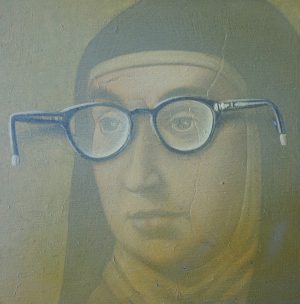 2023 Adolfo Álvarez Barthe. C OBSERVADORA Y OBSERVANDA. Temple-tabla. 25X25 cms