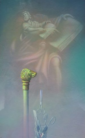 2025 Adolfo Álvarez Barthe. SAN MARCOS. Temple-tabla. 80 X50 cms