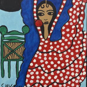 Bailaora en rojo con silla y luna negra 36x25 cm