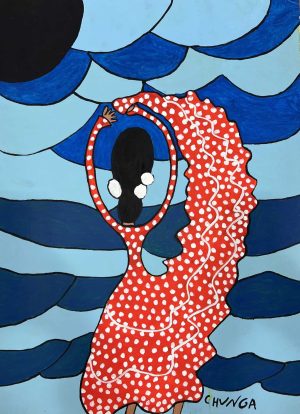 Bailaora en rojo y fondo de mar 70 x 50 cm