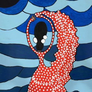 Bailaora en rojo y fondo de mar 70 x 50 cm