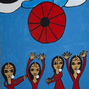 Cuatro Gitanillas vestidos rojos y luna negra 35,7 x 25 cm