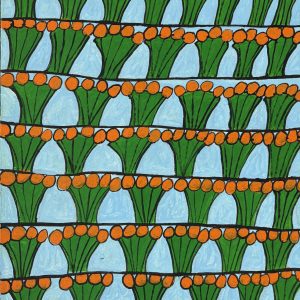 Flores naranjas sobre fondo azul 50 x 36cm