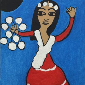 Gitanilla en rojo con flores blancas y luna negra 36 x 25 cm
