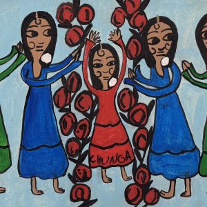 Gitanillas aplaudiendo a bailaora sobre rosas rojas 25 x 36 cm