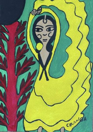 LaChunga_Gitanaen amariilo con arbol_35x25cm