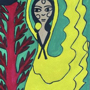 LaChunga_Gitanaen amariilo con arbol_35x25cm