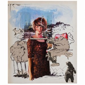 Los animales del bosque la temían 2026. 23,5 x 20,5 cm. Collage y mixta sobre papel. sin fondo