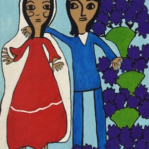 Pareja de gitanillos con flores azules 50 x 36cm