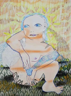 Reme-Remedios_Estambre-eterna_Serie-flores-de-inverno_acuarela-grafito-pastel-acrilico-papel_75,5x55,5cm_2022