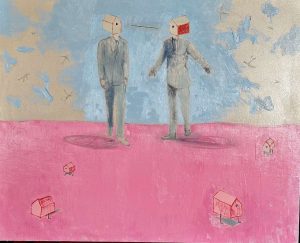 V-Mourelo_DOS-CON-LA-CABEZA-A-PAJAROS_oleo-sobre-lienzo_64x81cm