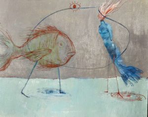 V-Mourelo_ENCUENTRO-GORE-DE-LA-PIRAÑA-Y-LA-SIRENA_oleo-sobre-lienzo_64x81cm